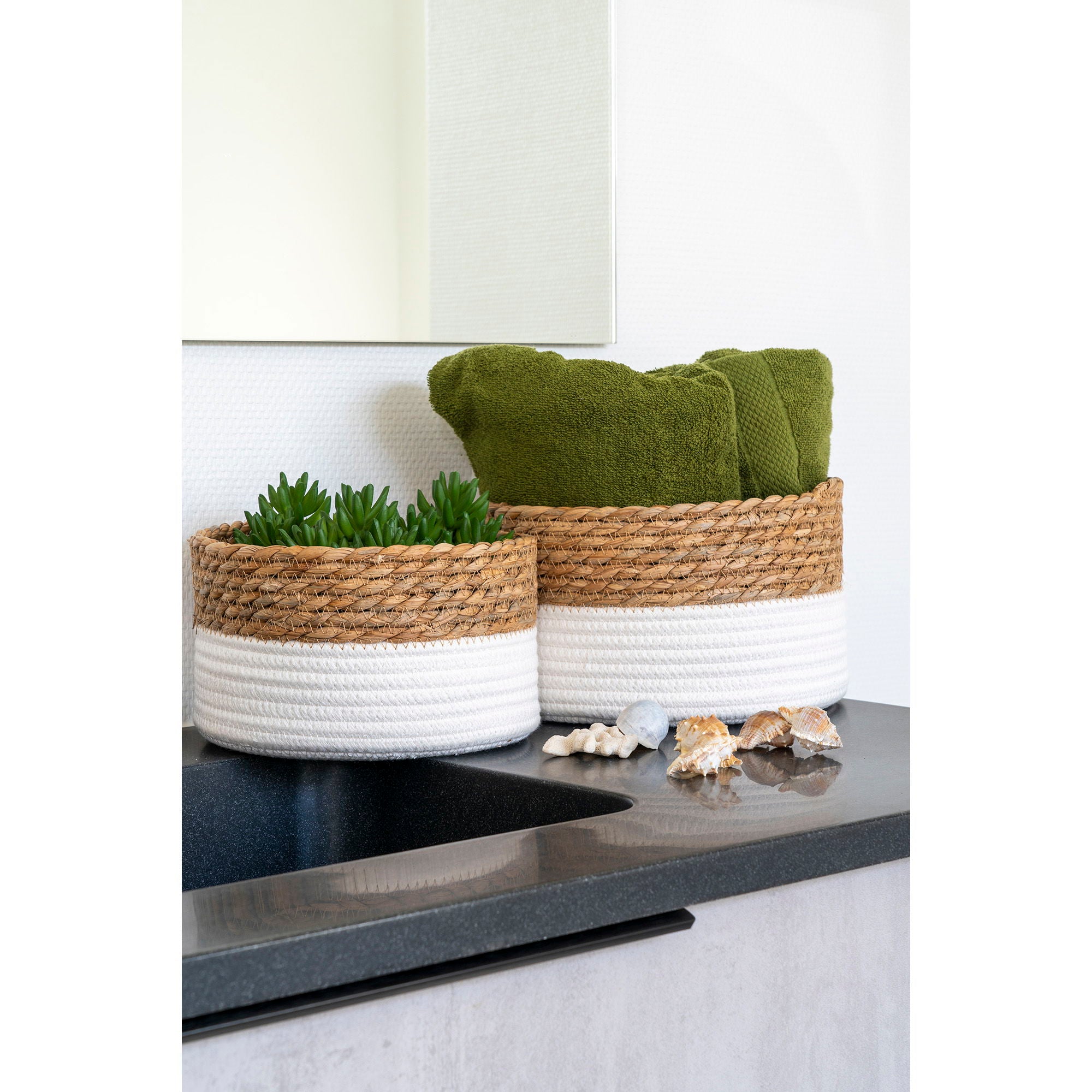 Farbe Tanta Baskets – Aufbewahrungskörbe aus Baumwolle und Schilfroptik, weiß/natur, Set aus 2